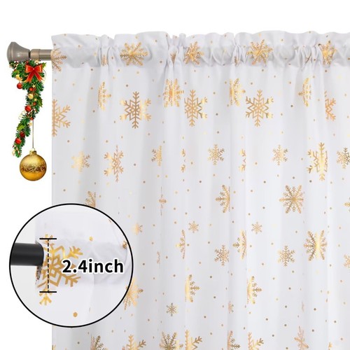 Christmas Curtains for Living Room, Luxury Snowflake Gold Foil Print Curtains... - Picture 5 of 8