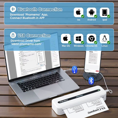Imprimante thermique A4 - Imprimante mobile Bluetooth et Type-C pour la maison et les voyages - Photo 3/14