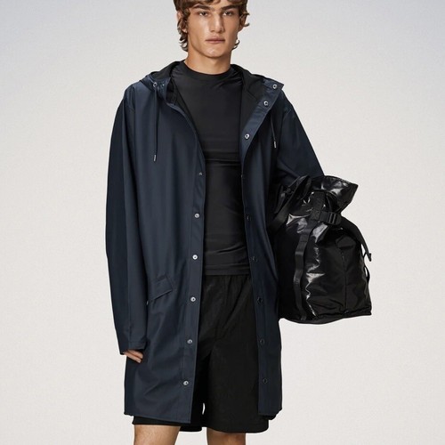 Giacca antipioggia lunga con cappuccio e bottoni Rains nuova con etichetta taglia L/XL (unisex) - Foto 3 di 10