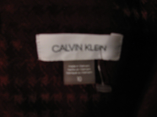 NWT Calvin Klein Red Burgundy Herringbone V Neck Ruffle Sleeve Dress 10 - Picture 5 of 5