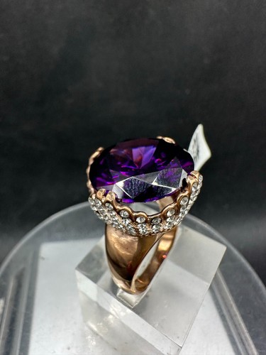 Rose gold amethyst ring purple cocktail cubic zirconias 12 carat statement - Picture 8 of 10
