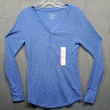 Time and Tru Women's Vneck Top Tee Thermal Long Sleeves Blue Size S 4/6
