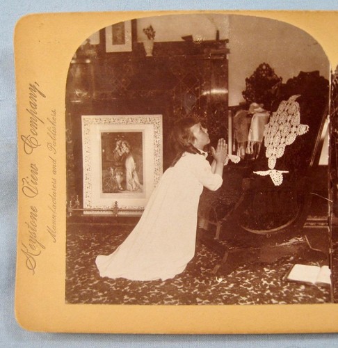 Stereoview Keystone View Company 12 The Childs Prayer Girl Praying On Knees (O) - Picture 3 of 4