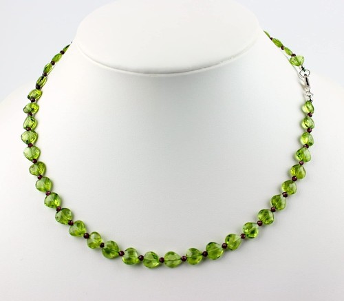 Peridot Chain With Garnet Precious Stone Necklace Heart-Shaped Olivine Faceted - Picture 3 of 3