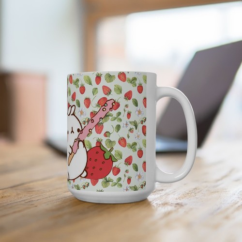 Süße Molang Erdbeere Pocky Keramiktasse, skurriles Geschenk, Tee Kaffeetasse, Frühling - Bild 6 von 16