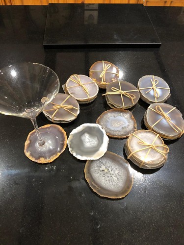 Grey Agate Microcrystalline Quartz Premium Coasters (set of 4) Gift - Picture 2 of 11