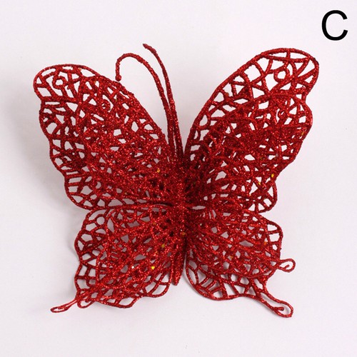 4 Stück hohler Schmetterling Weihnachtsbaum Clip-on Kunstblume Glitzer Deko - Bild 3 von 23