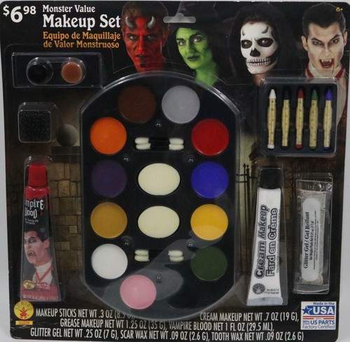 NEW Multi-Piece Fun Halloween Glitter Monster Makeup Face Paint Hair Color Set - Picture 2 of 8