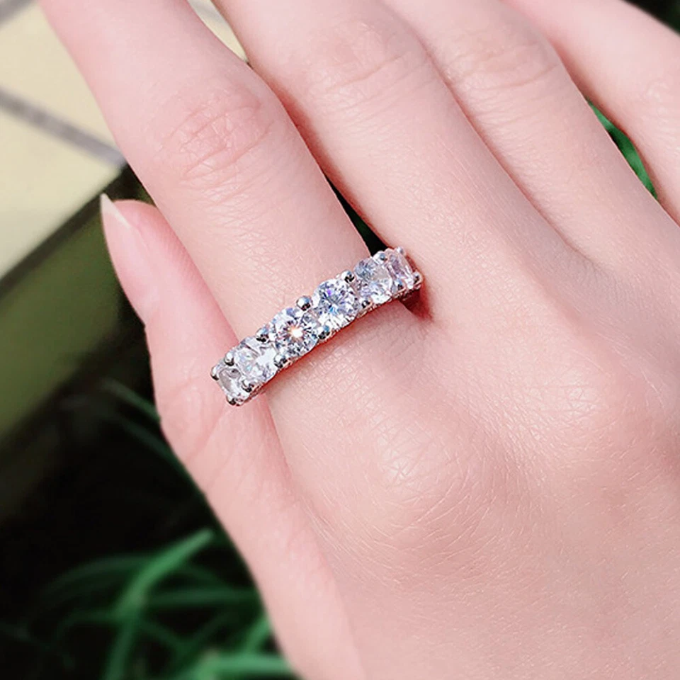 7.0 TCW Round D FL Moissanite Eternity Wedding band in 14K White Gold Plated - Image 2 of 4