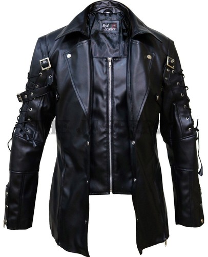 Leather Estate - Steampunk Gothic Black and Maroon Leather Trench Coat for Men - Picture 10 of 17