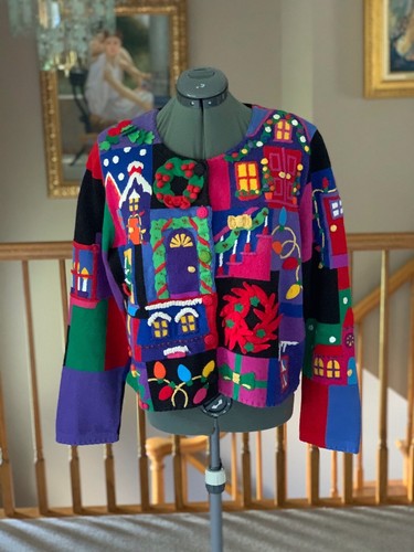 Michael Simon L Christmas Sweater cardigan Embroid