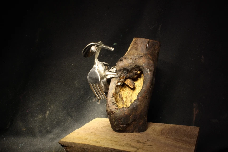 Escultura de metal arte pájaro plata hecha a mano - HECHA A PEDIDO Foto 3 de 4