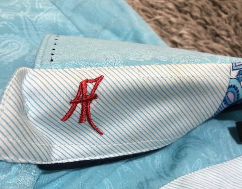 K175 Authentic Absolute Rebellion Shirt Blue Paisley Button Flip Cuff Mens S - Picture 5 of 18