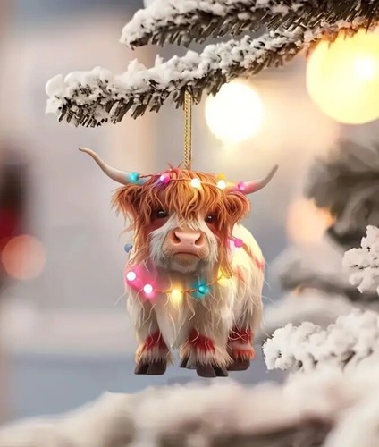 Lindas Luces de Hadas Highland Vaca Colgante Decoración Navidad Plana 2D Acrílico - Imagen 3 de 4