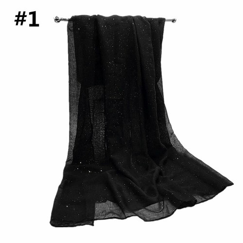 Women Glitter Hijab Plain Color Scarf Shawls Muslim Shining Headscarves Wraps - Picture 15 of 44