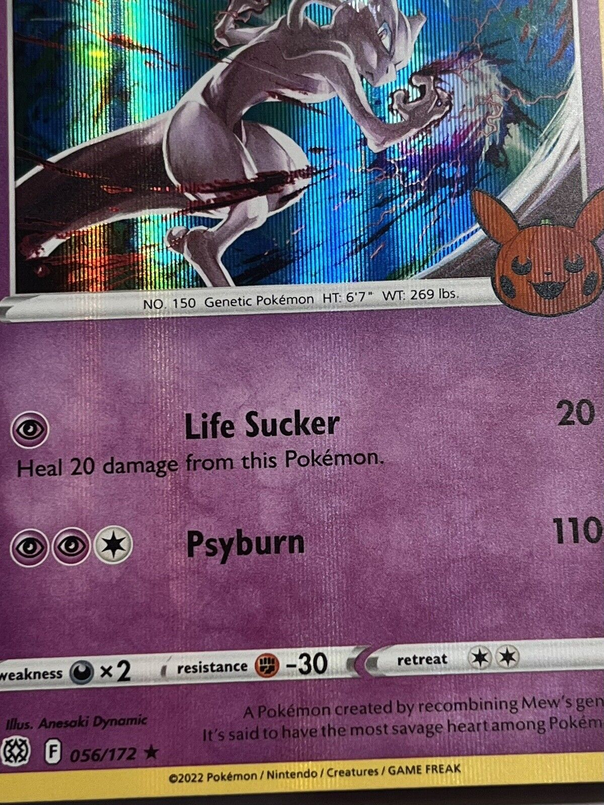 Pokemon TCG 1x Mewtwo Holo 056/172 Pumpkin Pikachu Trick or Trade