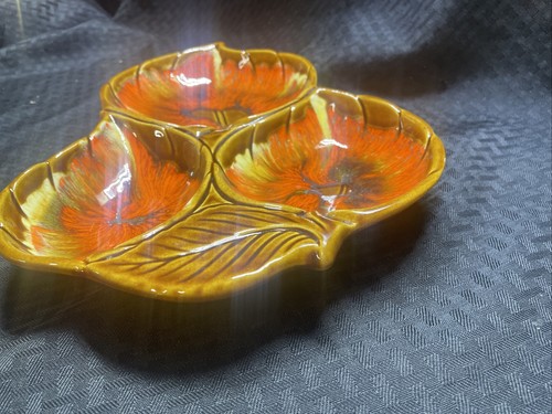 Vintage Maurice Of California Divided Platter Acorn Fall Red Orange Brown Large - Picture 4 of 16