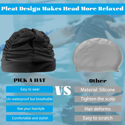 Fabric Swim Caps for Women Swimming for Long Hair Nylon Cloth Swim Cap Pleated E - Picture 3 of 12