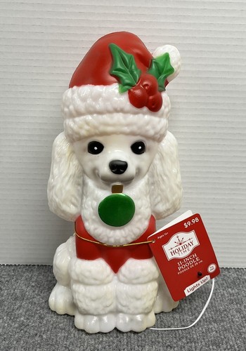 White Poodle Dog Blow Mold Christmas 11" Santa Hat Table Decor - Picture 3 of 4
