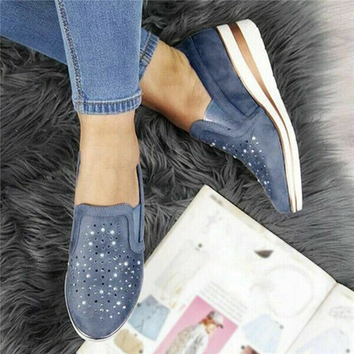 Damen-Slipper-Pumps Schuhe Damen Keilabsatz Strass Freizeit Halbschuhe Größe - Bild 11 von 23