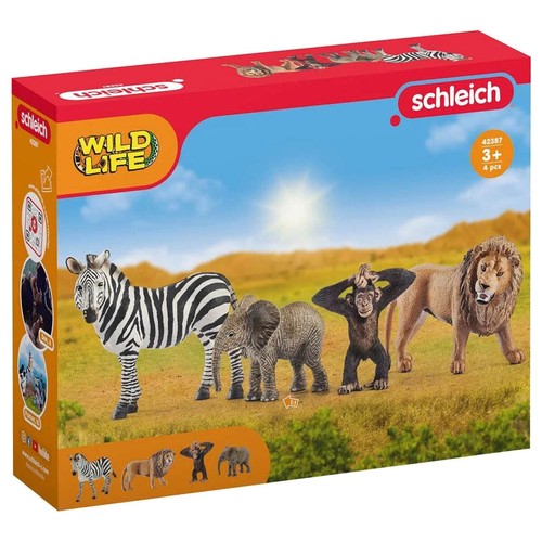 Schleich Vida Salvaje Set Básico - Safari - Bebé Elefante Chimp León Cebra - Imagen 2 de 3