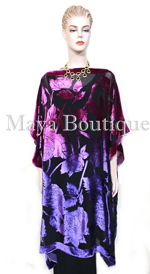 Vestido Caftán Kimono Seda Burnout Terciopelo MAYA Teñido Vitral Orquídea y Púrpura Foto 2 de 4
