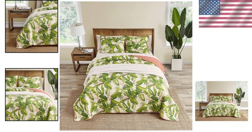 Coastal-Inspired King Quilt Set - Reversible Cotton Bedding with Floral Shams - Picture 2 of 13