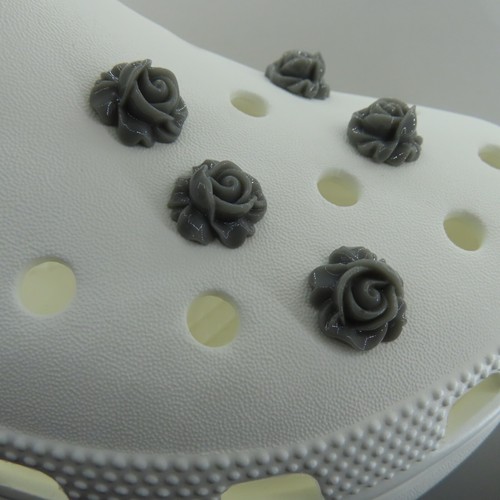 GRAY CABBAGE ROSE Shoe Charms for Shoes Wristbands Set 5 Flowers Roses Floral - Picture 7 of 8