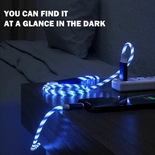 Wholesale 3 IN 1 Flowing LED Light Fast Charging Cable USB Cord For iPhone Bulk - Picture 5 of 20
