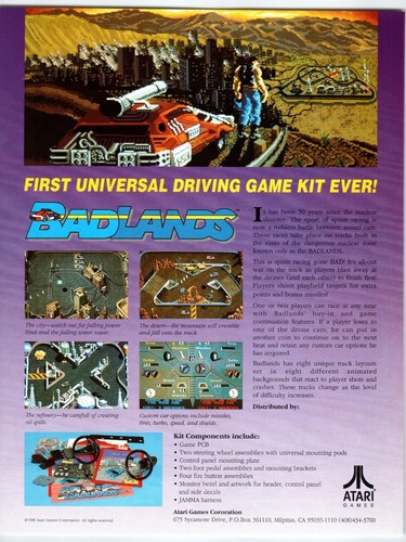 Badlands Video Arcade Game Flyer 1989 Vintage Retro Art 8.5" x 11 Original