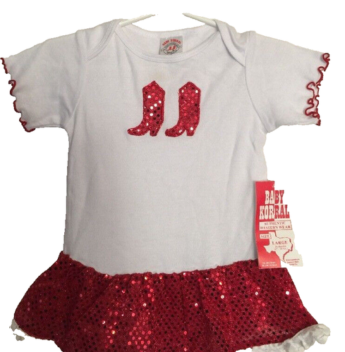 Baby Girl Western One-Piece Size 24M Red Sparkly Sequins Cowgirl Boots Ruffles - Picture 6 of 12