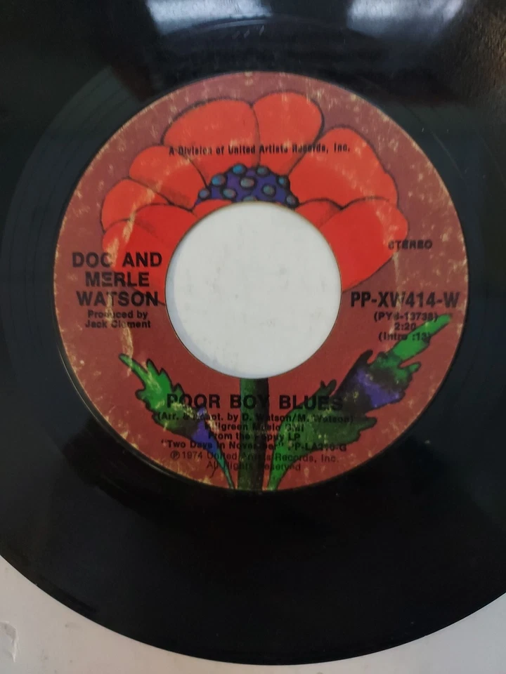 45 RPM Vinyl Record Doc and Merle Watson Doc's Rag/Poor Boy Blues VG - Image 2 of 4