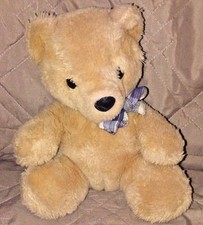 Vintage Dakin 1983 Teddy Bear Plush Brown Tan with Plaid Bow 8" Sitting