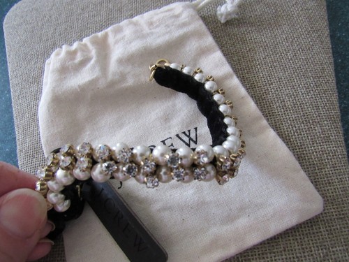 J CREW NUEVO Pulsera Perla y Cristal Arco Terciopelo Negro - Imagen 1 de 3