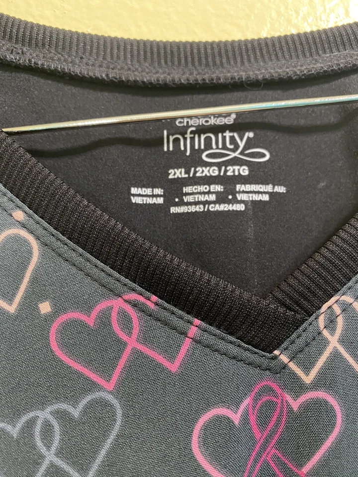 Infinity Hope Cherokee Scrub Top Stretchy Breast Cancer Awareness V Neck Top 2XL - Image 3 of 4