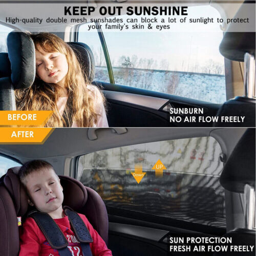 2Pcs Car Side Window Sun Shade Cover Visor Anti-Mosquito Baby Mesh UV Protector - Picture 4 of 9