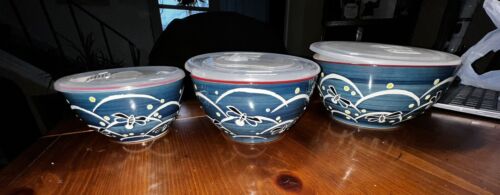 Porcelain Microwave Container Bowl Blue Dragonfly Design 3 Bowls by Mira Designs