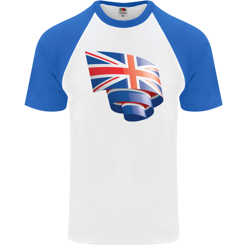 Curled British Flag Union Jack Britain Mens s/S Baseball T-Shirt - Picture 43 of 50