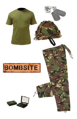 Kids Pack 10 Army Camo Fancy Dress Children's Soldier Outfit (Shirt Pants Helmet - Picture 2 of 4
