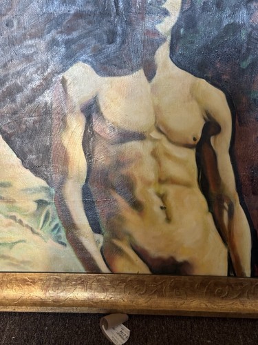 Quadro arte gay nudo maschile olio originale “ ragazzo del deserto” incorniciato circa 30” x 30” - Foto 4 di 22