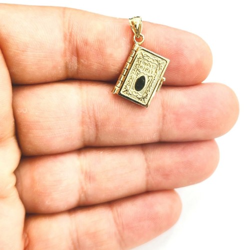 14k yellow gold Holy Bible book pages our father prayer pendant jewelry 3.6g - Picture 15 of 15