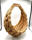 Vintage Wooden Brown Geometric Basket Hand Made Block Mid Century Modern MCM