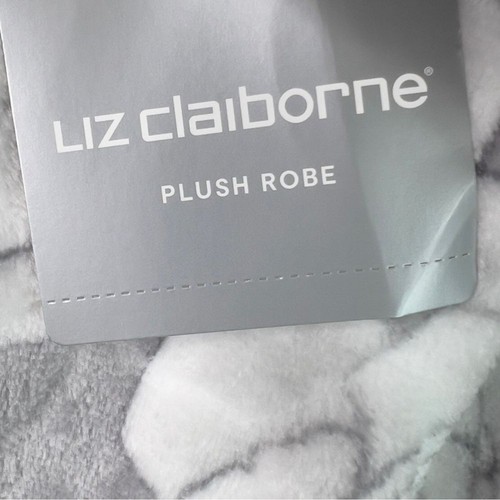 Liz Claiborne grau/weiß geprägtes Blumenmuster Oversize Plüsch Morgenmantel mit Taschen - Bild 12 von 13