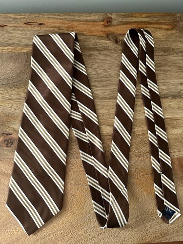 BROOKS BROTHERS Men's Silk Repp Regimental NeckTie Made In USA Brown Stripe 60" - Picture 2 of 7