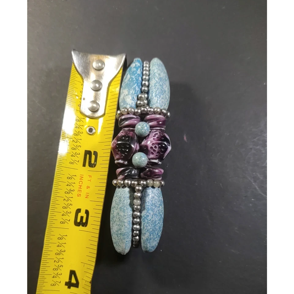 Hair Barrette Hand Made Blue Purple Stone? Silver Beading Tension Clip - Image 4 of 4