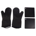 2pcs Silicone Baking Gloves Oven Heat-resistant Mitt with 2pcs Pot Holders
