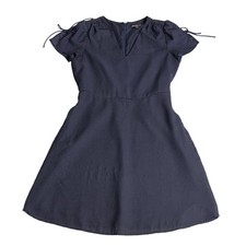J Crew Mercantile Dress Womens 4 Navy Polka Dot V-Neck Tie Sleeve Fit and Flare