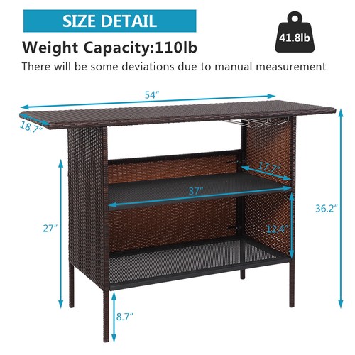 In/Outdoor Rattan Wicker Bar Counter Table Shelves Patio Furniture 2Cup Holders - Picture 3 of 9