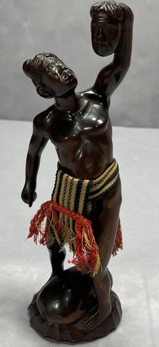 HEAD HUNTER TRIBAL WARRIOR Carved Hardwood Statue Art Figure 12 1/2”