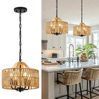 12.5” Rattan Pendant Light Fixtures, 4-Light Boho Chandelier with Woven Dr